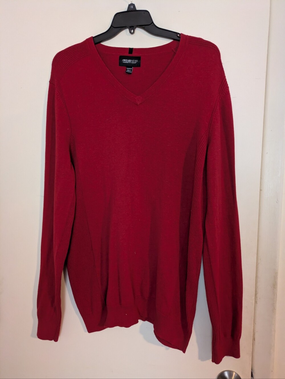 A Wearness Kenneth Cole Red V-Neck Sweater 3XLT Big & Tall Slim Fit